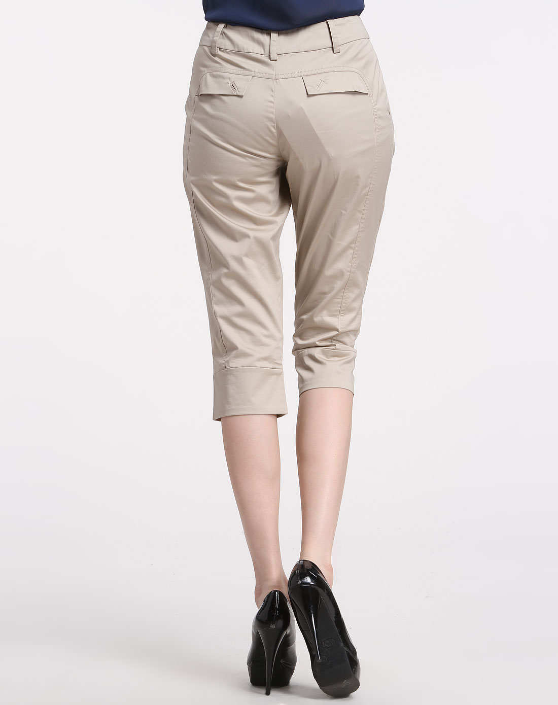 elle女装专场-杏色简约休闲中裤