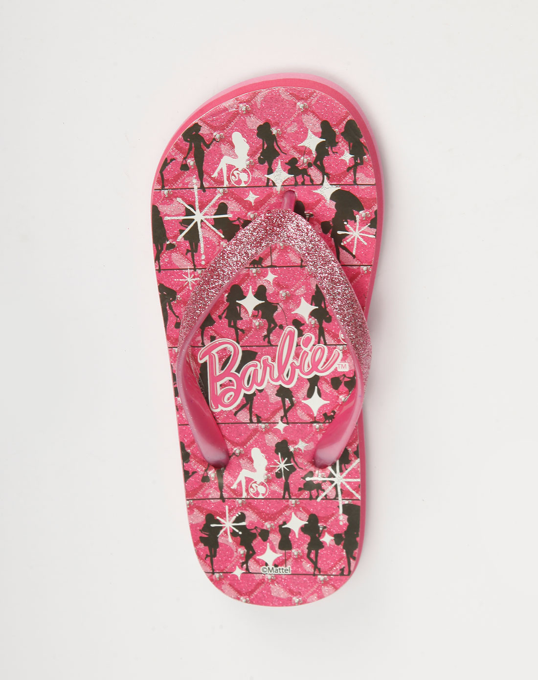 芭比家居女童玫红/粉红色印图案人字拖