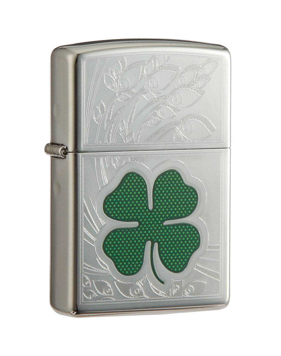 芝宝zippo四叶草银/绿色镜面镀铬