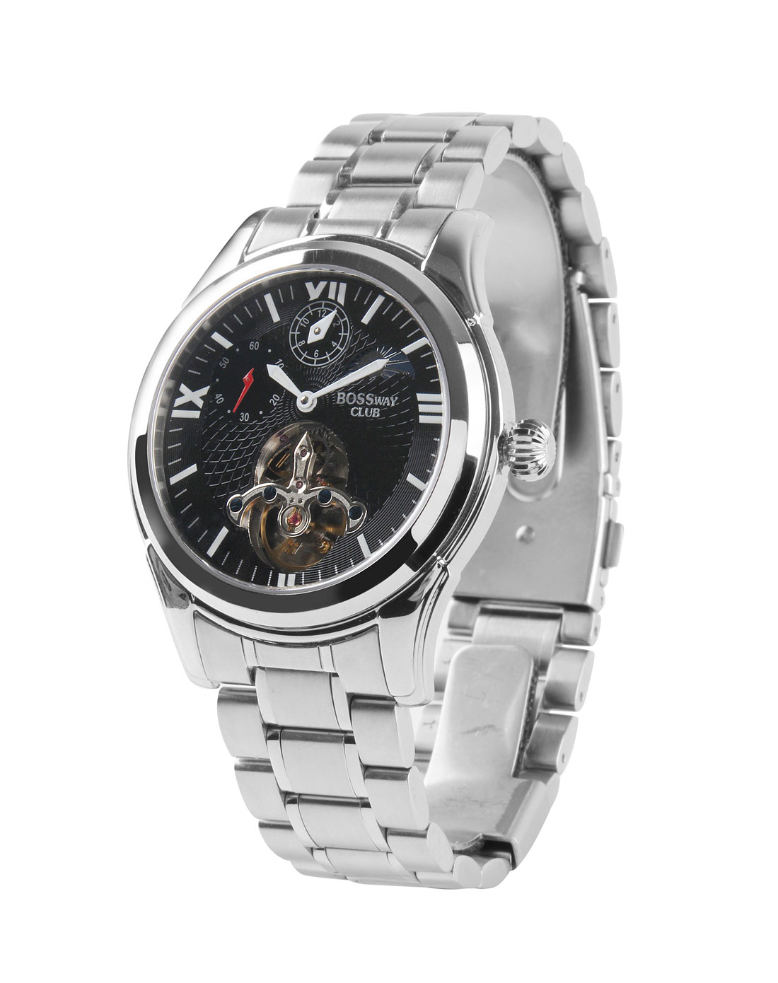bossway club男款黑色心跳旋律多功能机械表_唯品会名牌时尚折扣网