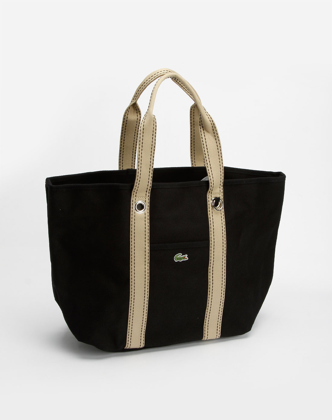 法国鳄鱼包包lacoste黑/浅杏色休闲单肩包