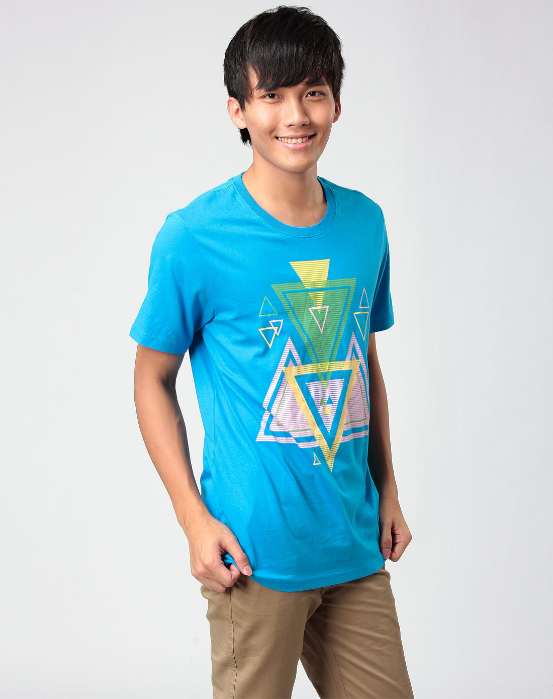 艾夫斯itisf4男款专场蓝色圆领短袖t恤