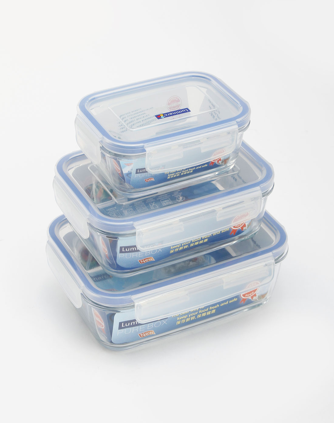 乐美雅luminarc纯净保鲜盒长方形三件套