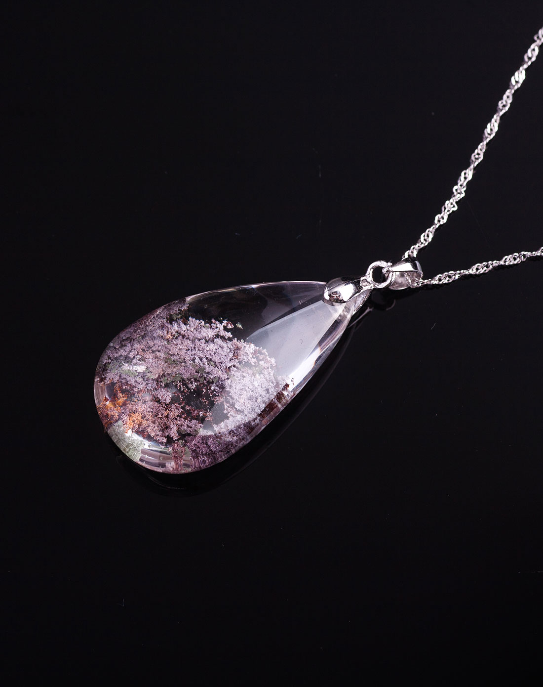 天然幽灵水晶吊坠配皮绳