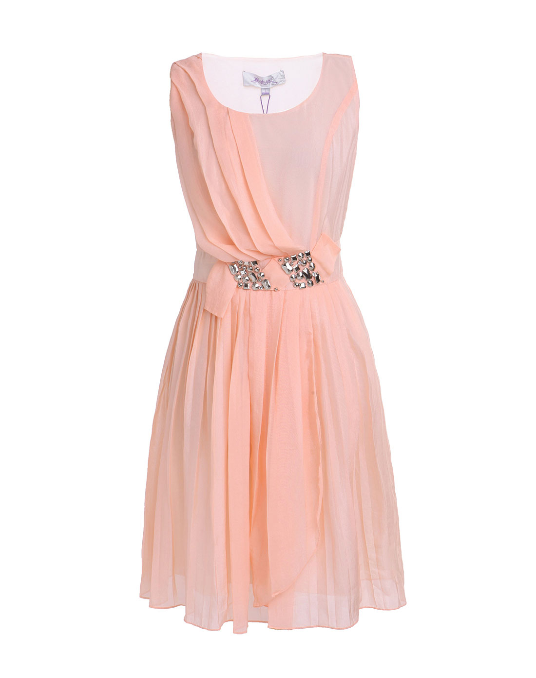 秋水伊人粉红色修身时尚无袖雪纺连衣裙112402086043_唯品会