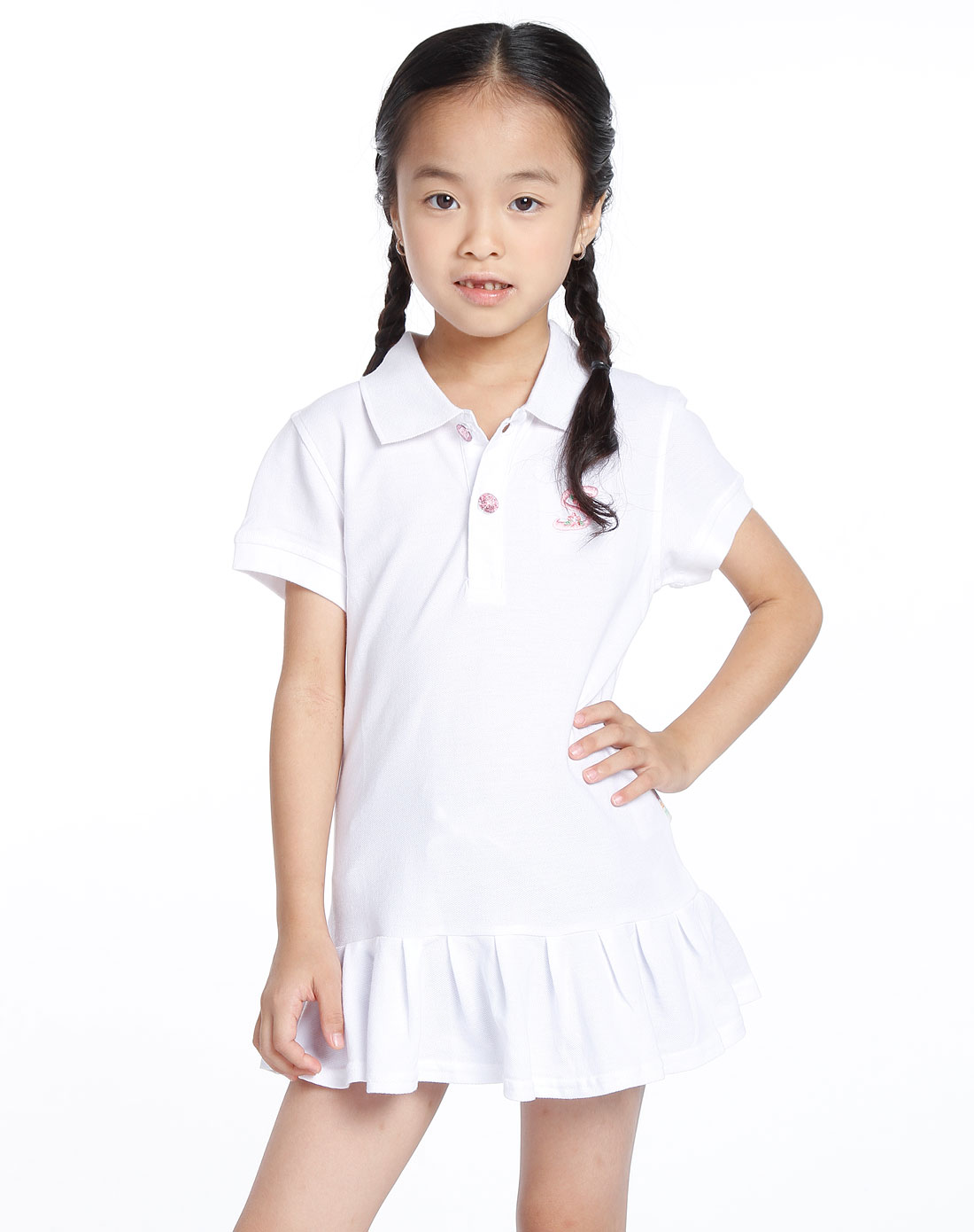 沐阳童sun love baby女童白色绣花翻领短袖上衣