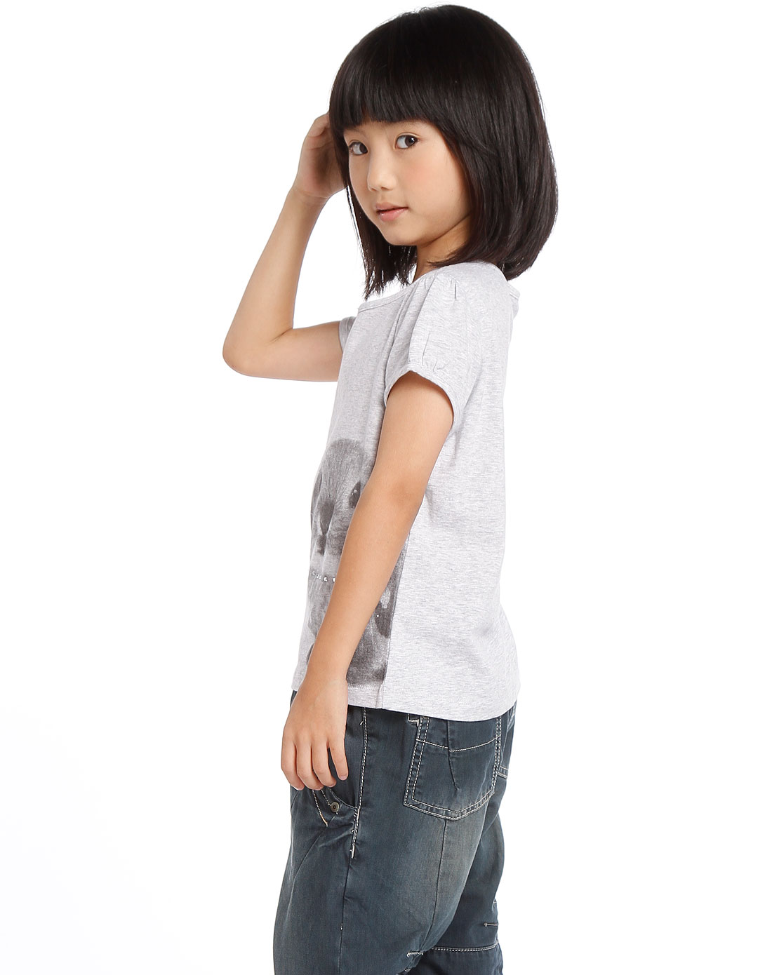 三点水saint waters女款浅灰色动物印花短袖t恤