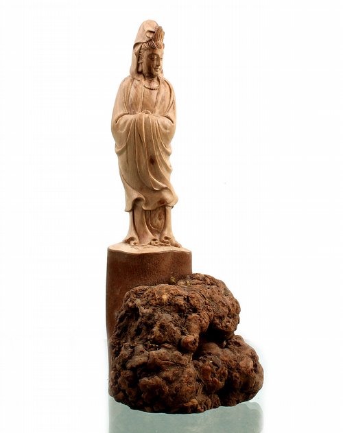 悦木之源饰品专场天然茶树根雕观音菩萨摆件02