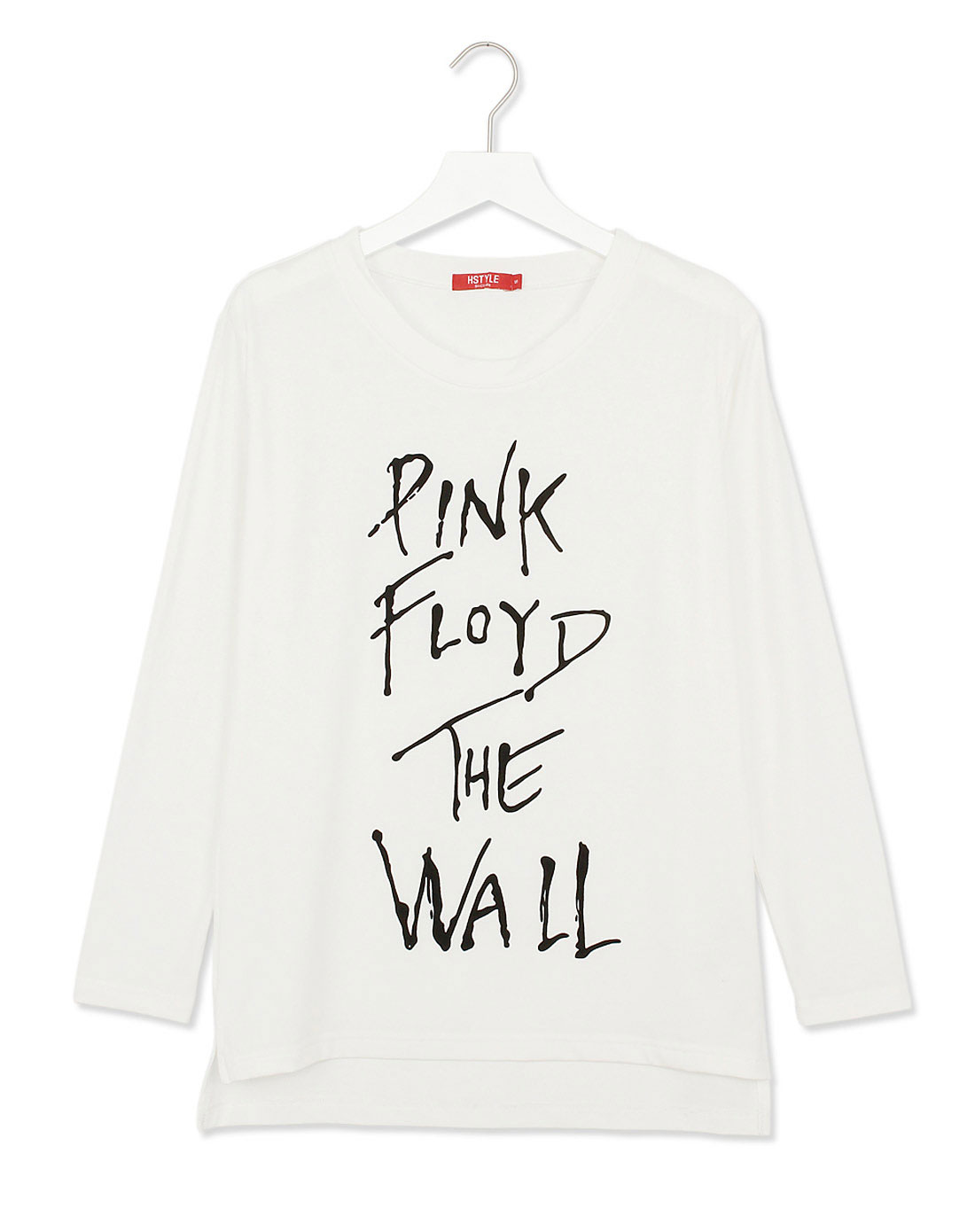 > 白色圆领长袖字母印花t恤