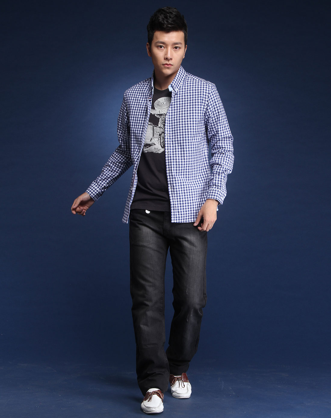 首页> jack walk > 钴蓝色格子长袖休闲衬衫