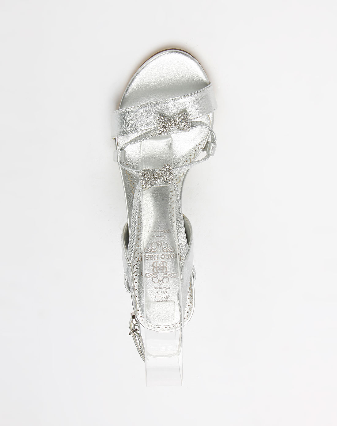 迪欧妮帝盛dione dasin银色亮面蝴蝶镶钻高跟凉鞋