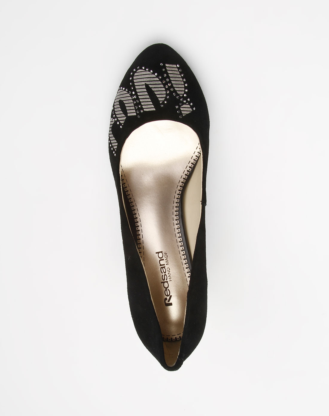 意大利红砂redsand黑色绒面镶钻高跟鞋