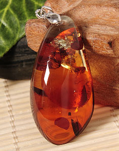天女散花天然琥珀红花珀水滴吊坠(附珠宝鉴定证书)
