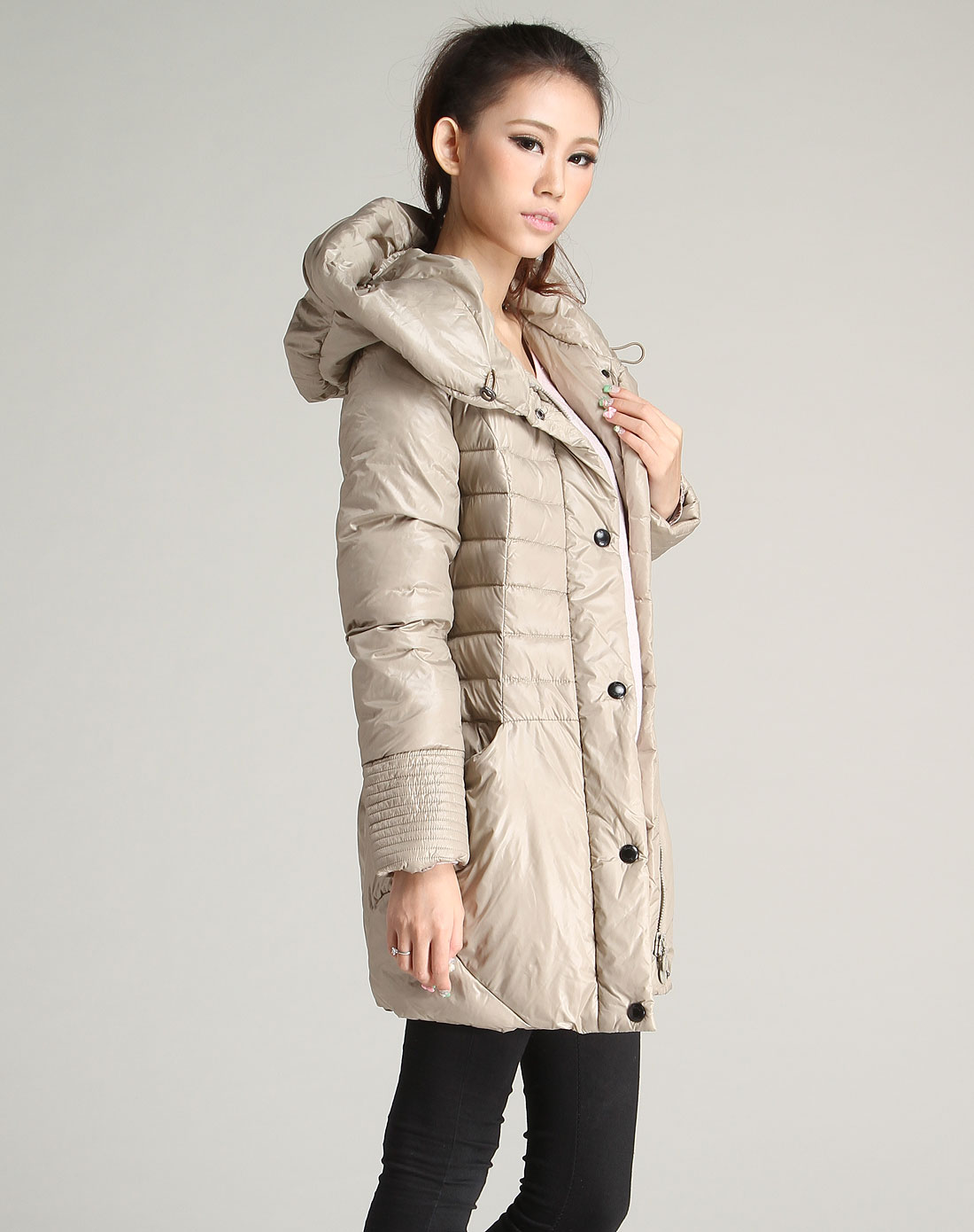 红贝herebe羽绒服男女混合专场女款米杏色时尚休闲长袖羽绒服