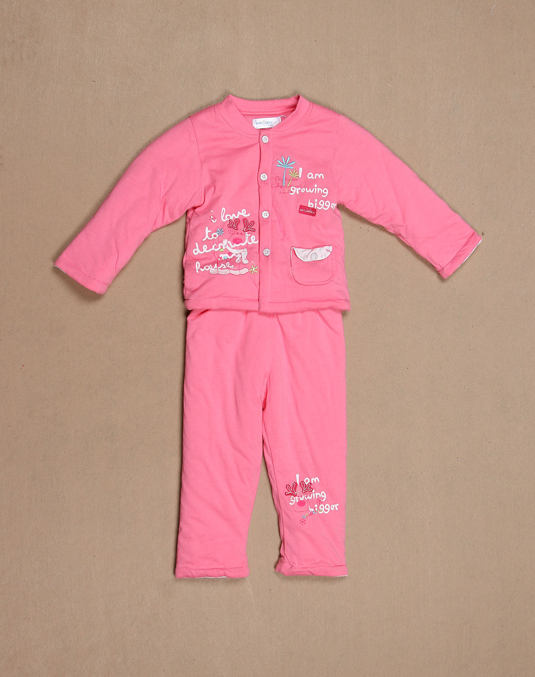 > 安贝儿 中性粉红色迷你小鹿开胸长袖两件套