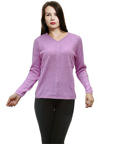 混纺藕荷色v领羊绒衫