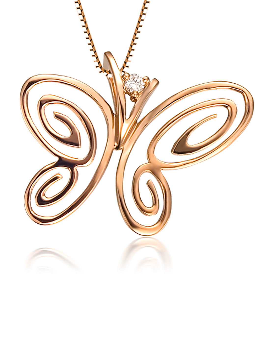 佐卡伊zocai玫瑰18k金钻石吊坠-蝴蝶飞舞(1分)