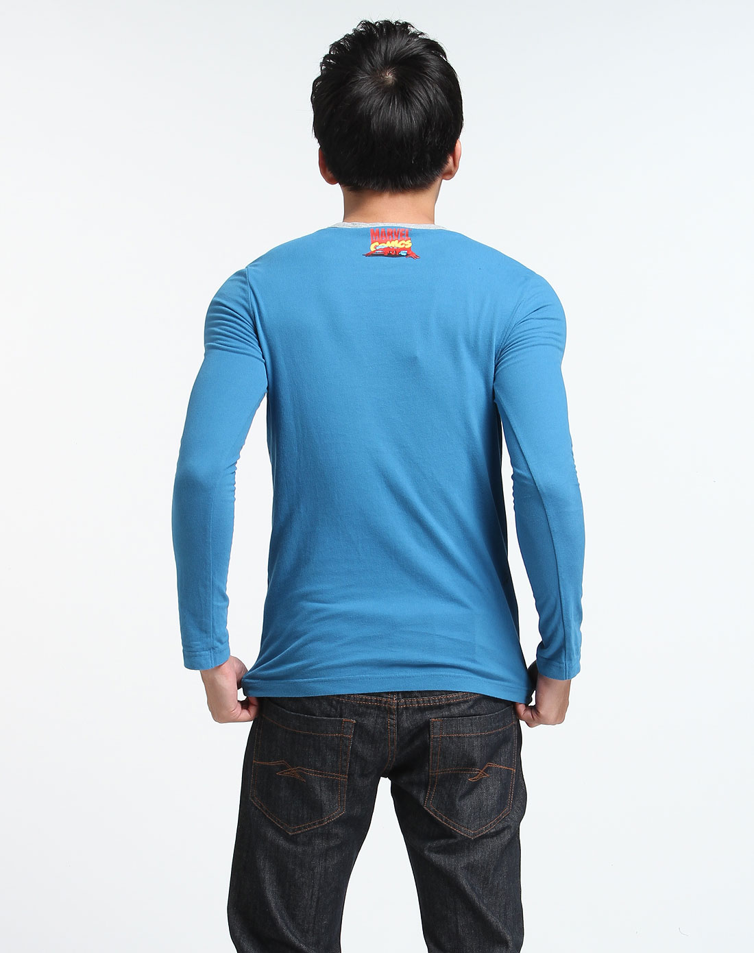 生活几何samuel&kevin男女装男款蓝色印花长袖t恤28201502b6h_唯品会