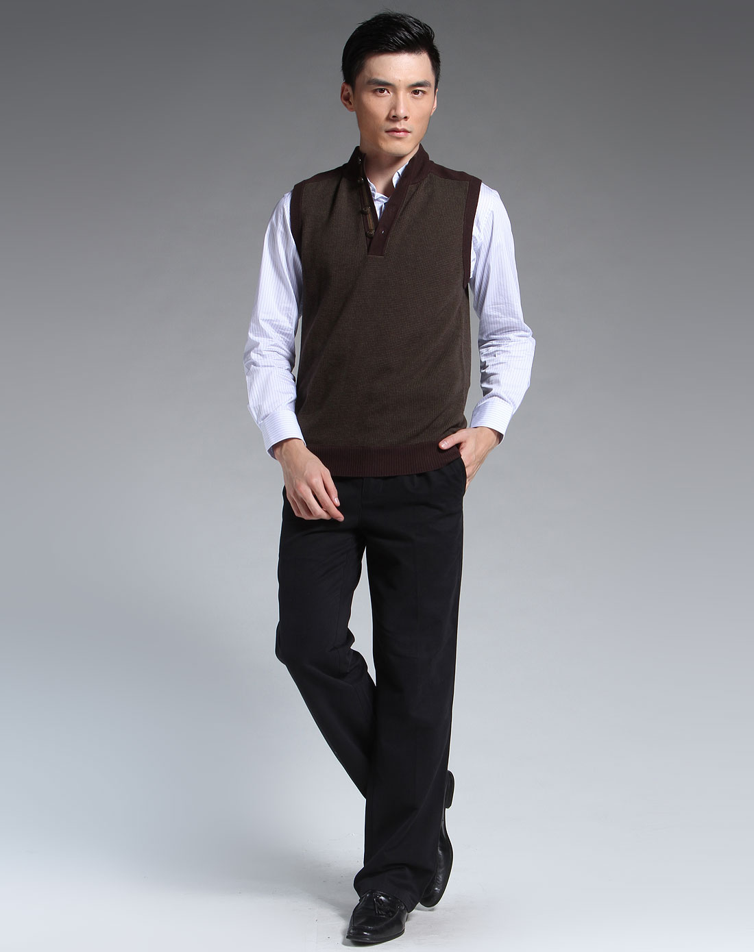 堡马posemer男装专场-咖啡/绿色简约休闲100%羊毛背心