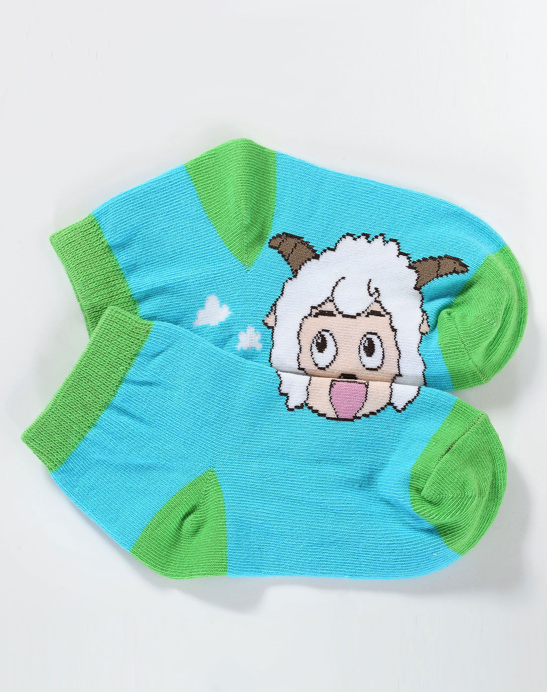 博洋宝贝喜羊羊蓝底绿边短袜