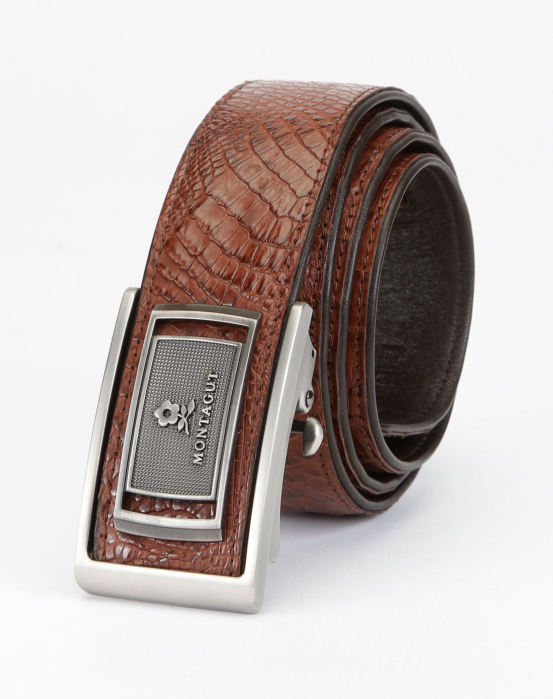 男款啡色时尚鳄鱼纹自动扣皮带