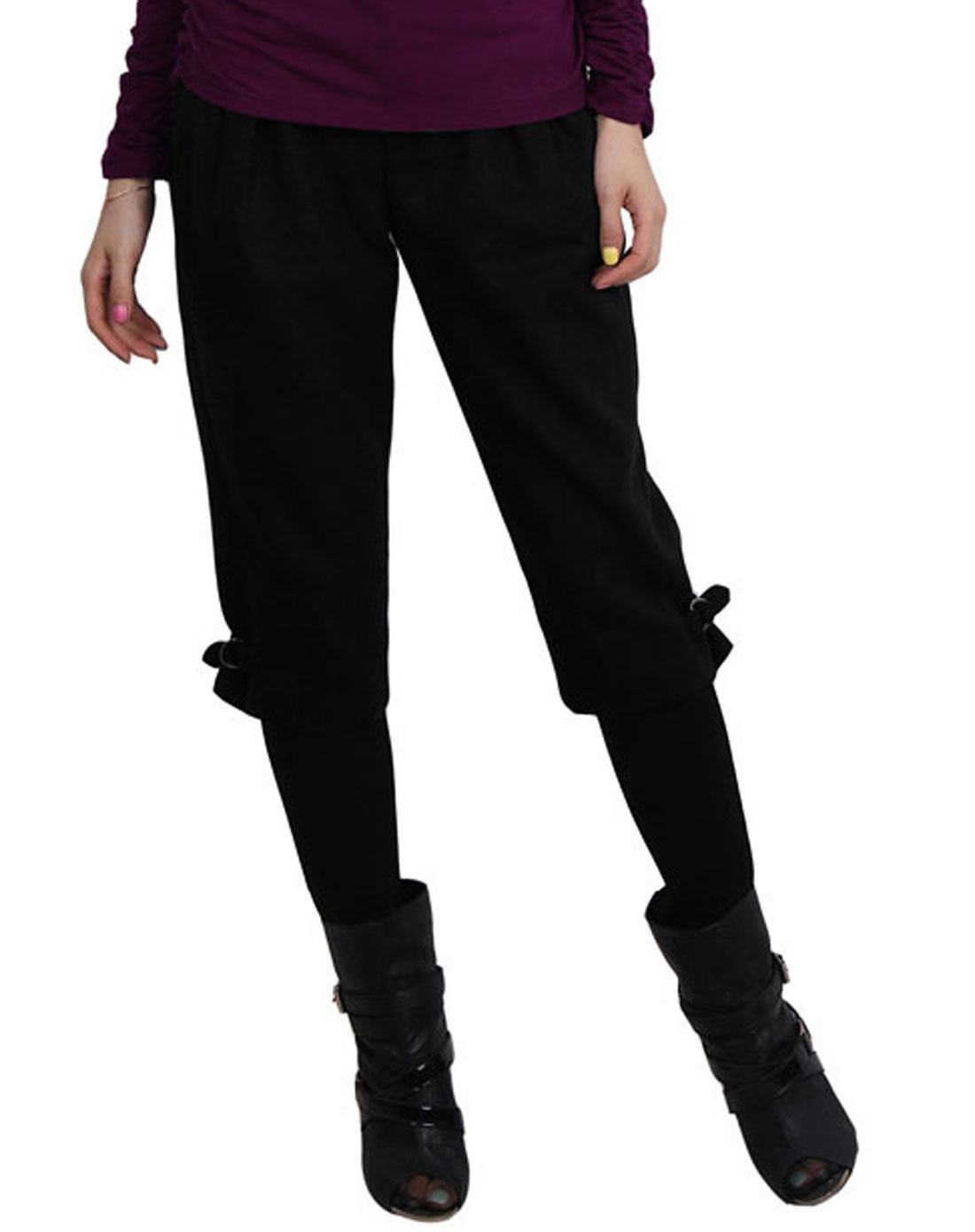 女黑色百搭皱褶七分靴裤