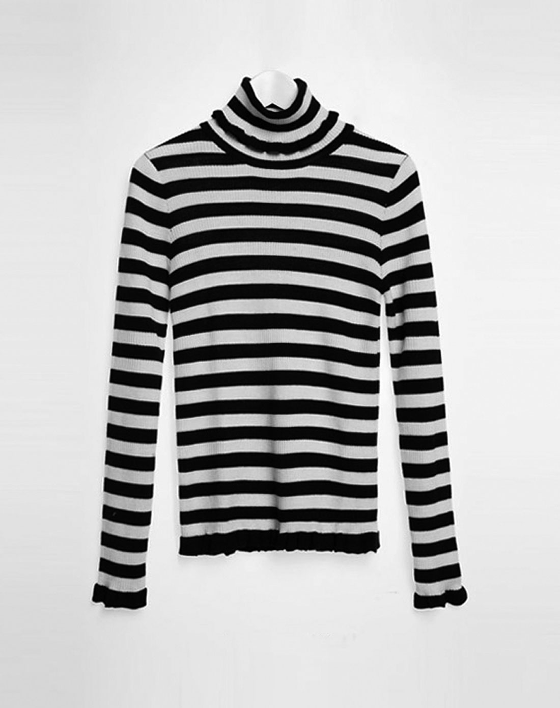 meyeeka 女款黑白条纹高领休闲针织毛衣