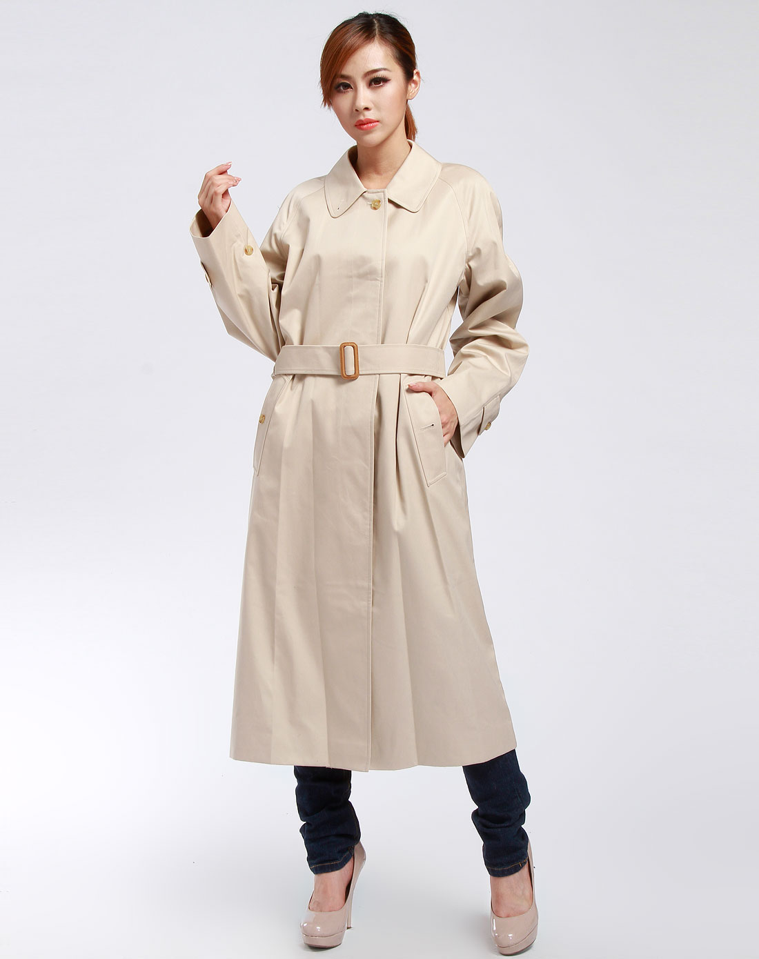巴宝莉burberry女款浅杏色时尚长袖大衣