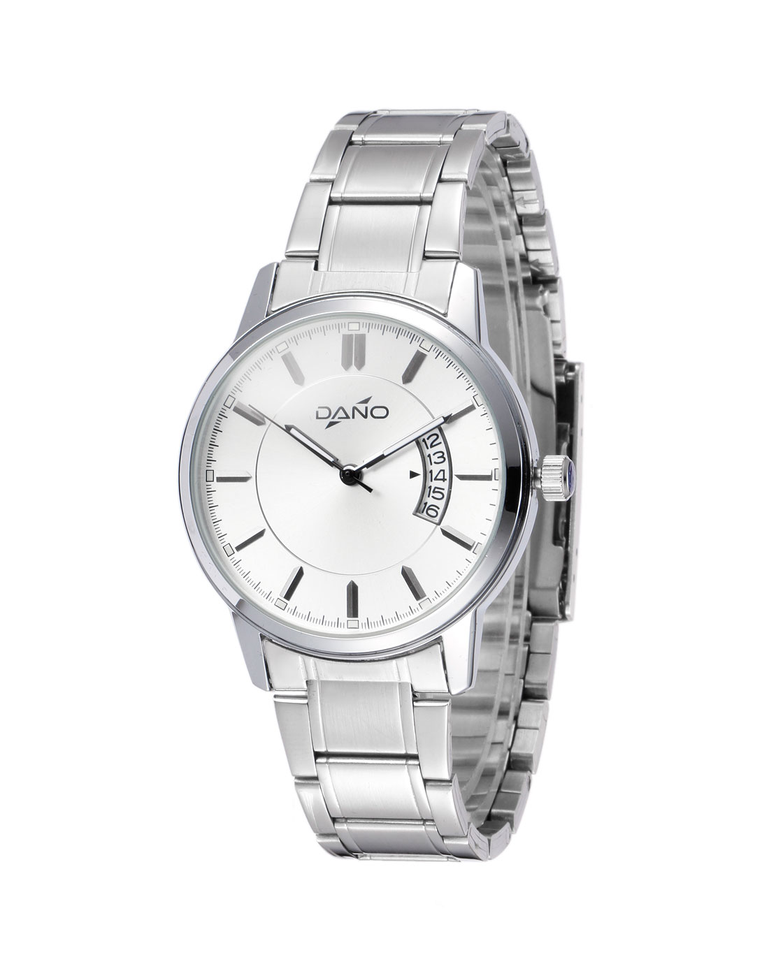 达诺dano手表专场-男款银白色时尚商务日历钢带石英手表