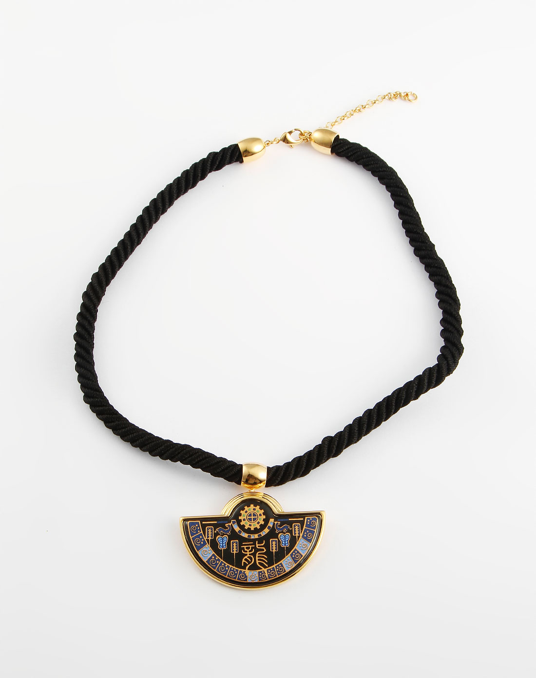 堂凤lafongstyle女款金/黑色龙字扇形吊坠项链