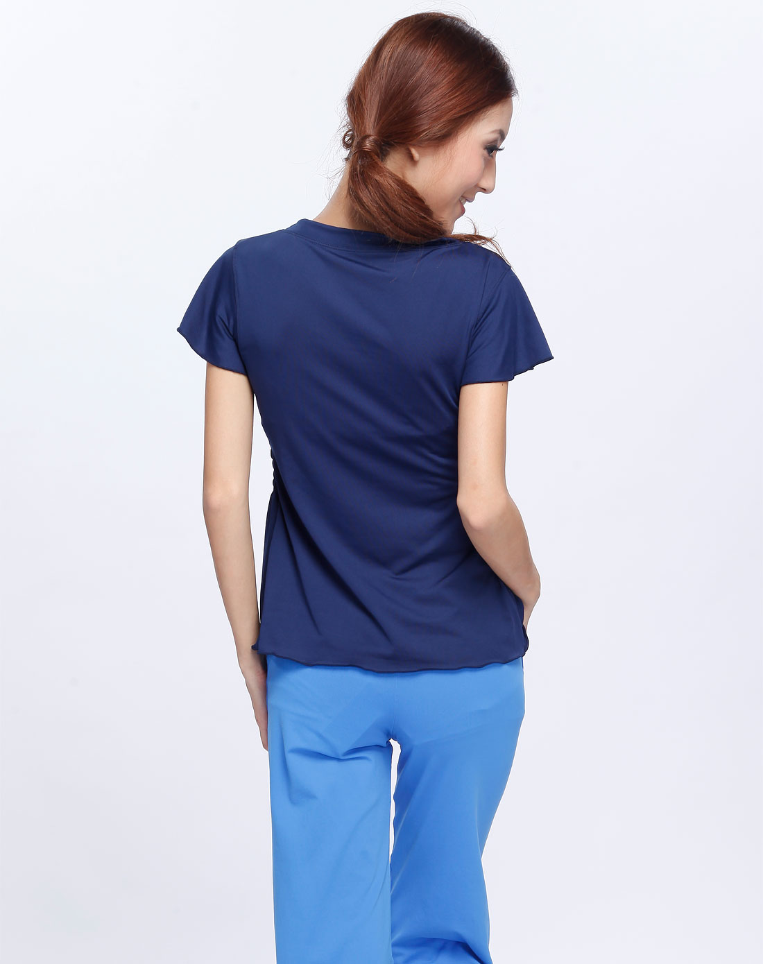 热浪heatwave女款深蓝色圆领短袖休闲上衣