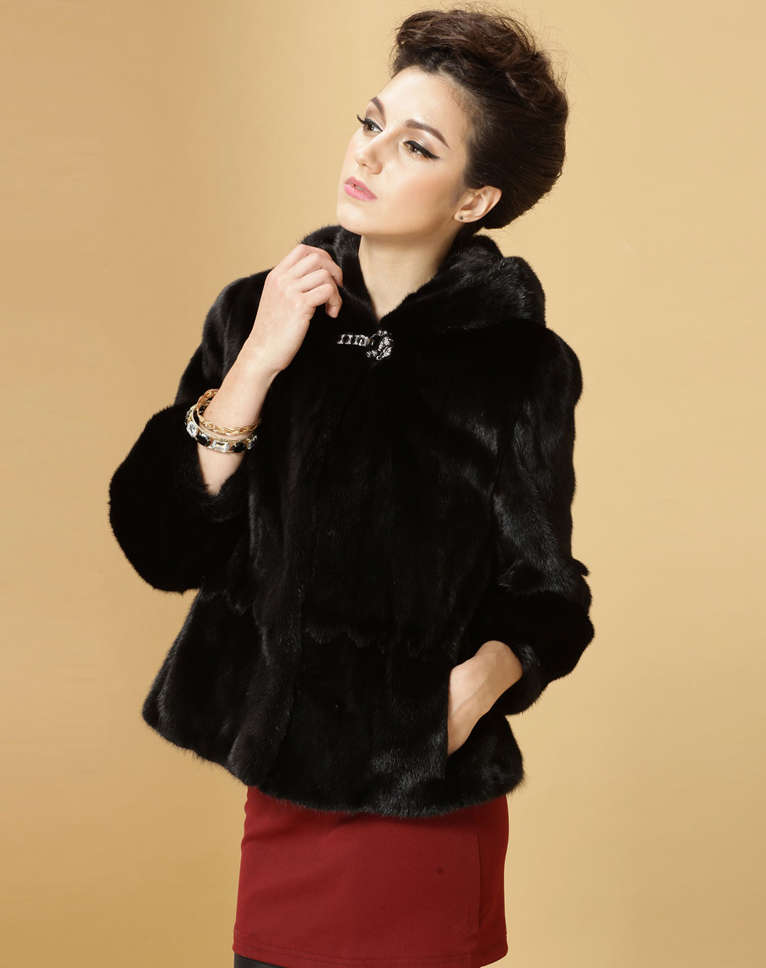 凯撒世家kaisasega皮草专场连帽真皮整貂短款貂皮大衣_唯品会名牌时尚