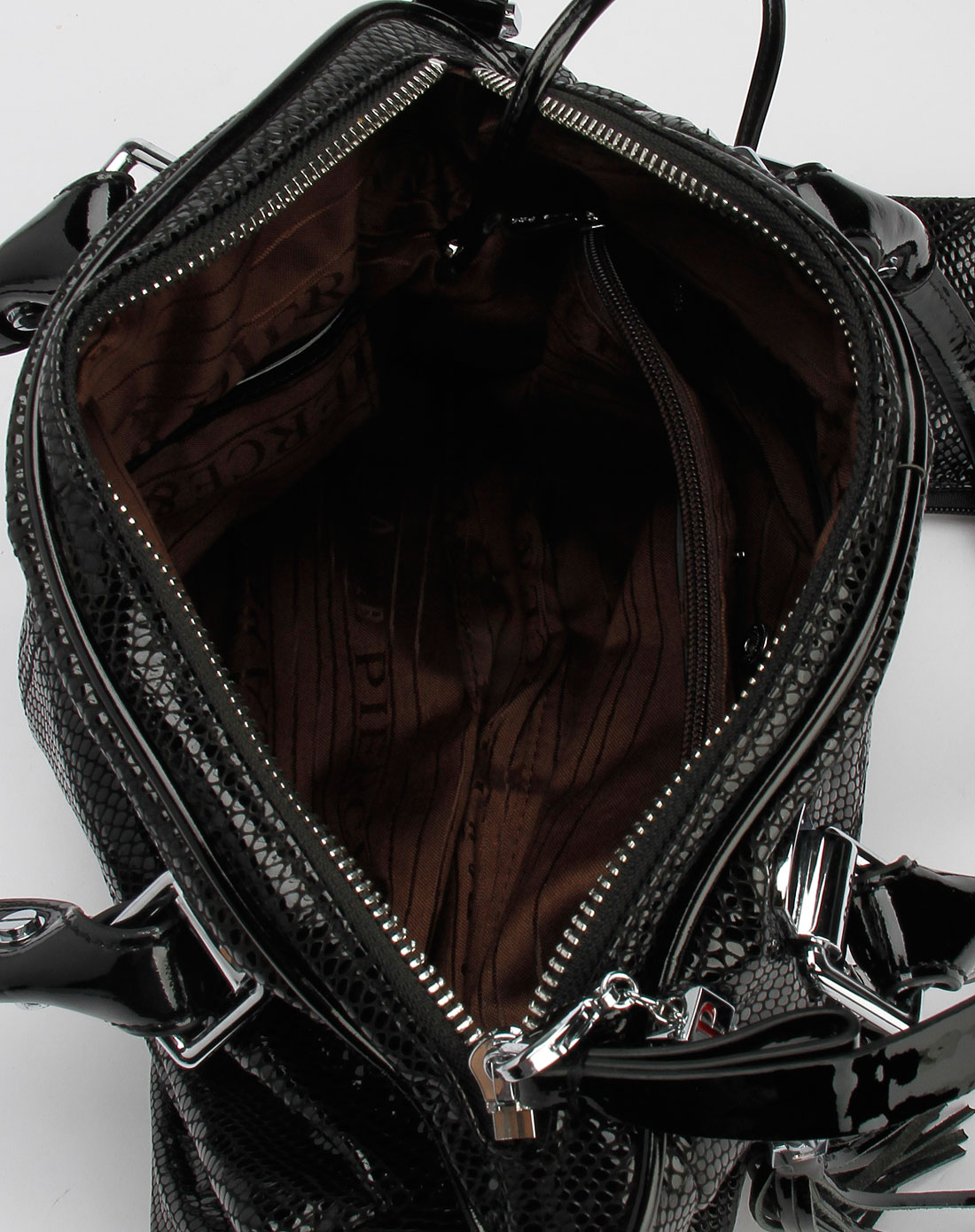 皮尔斯&百丽雅女款黑色蛇皮纹手提包