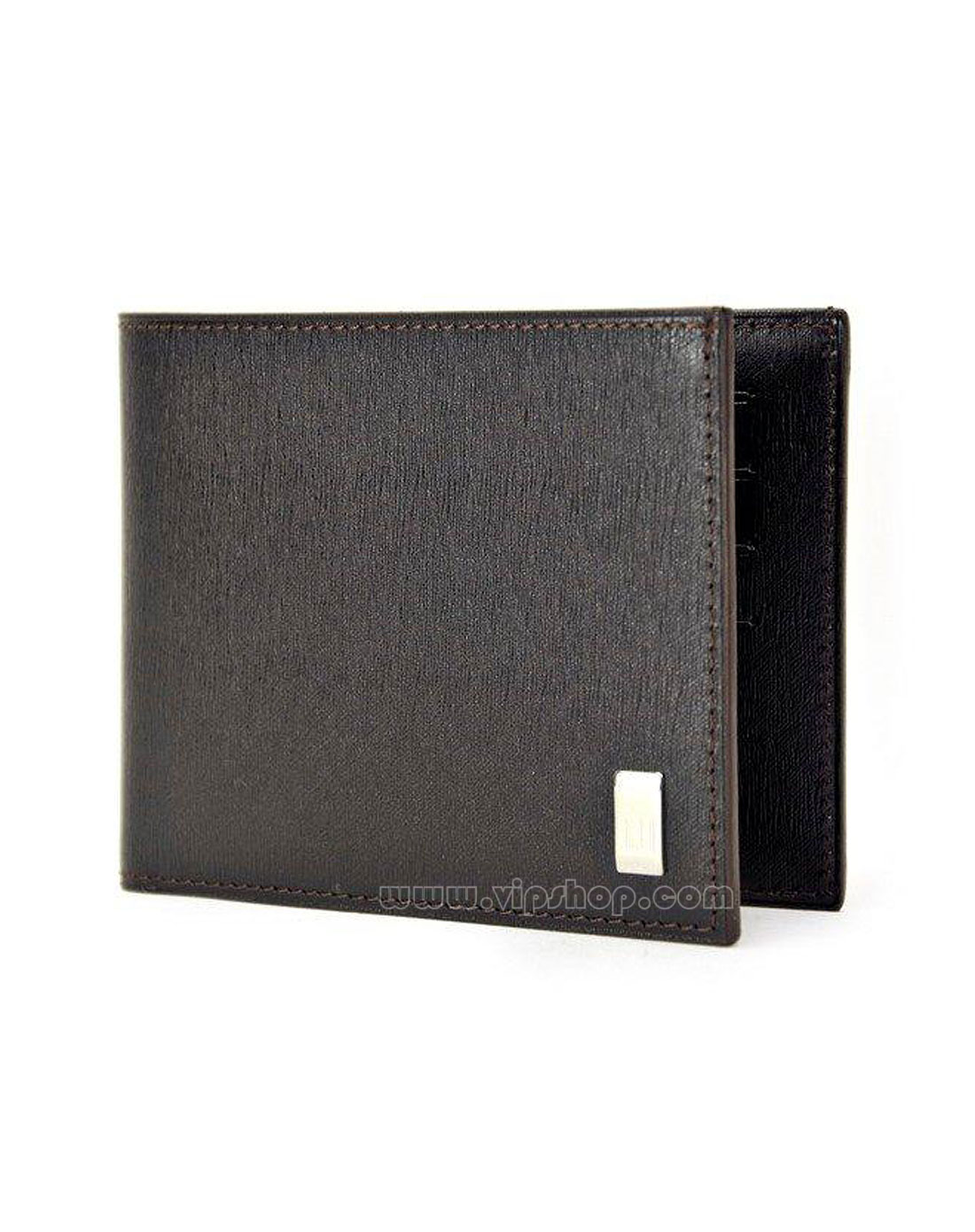 dunhill 男款质感真皮两折钱包深棕色