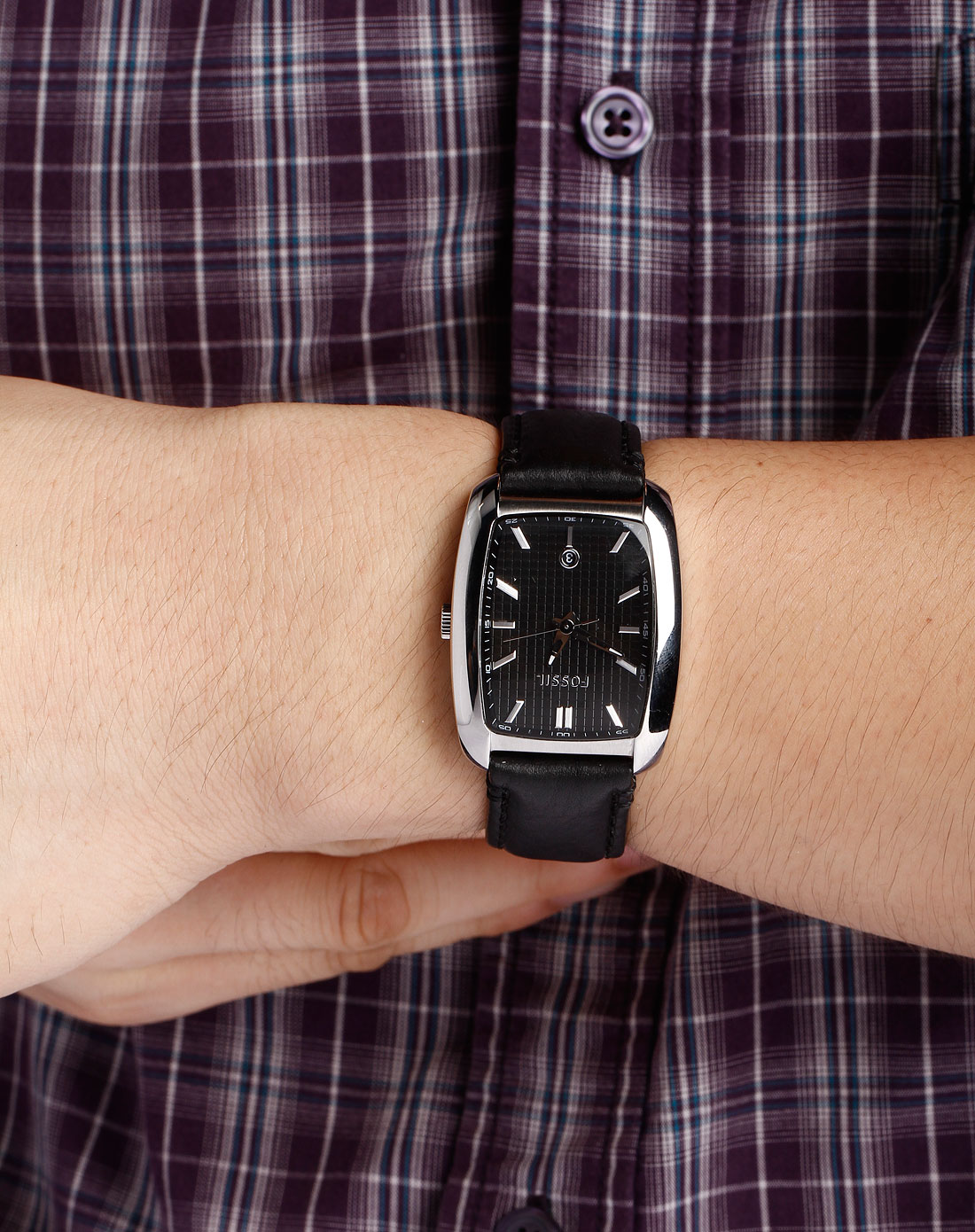 fossil中性黑色休闲刻度手表