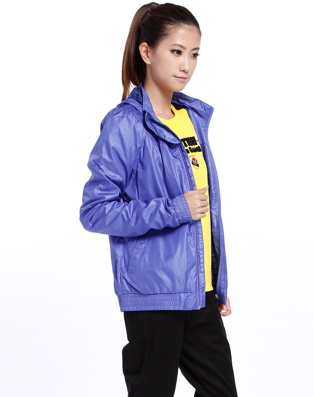 卡帕kappa女装专场蓝色长袖连帽休闲运动外套