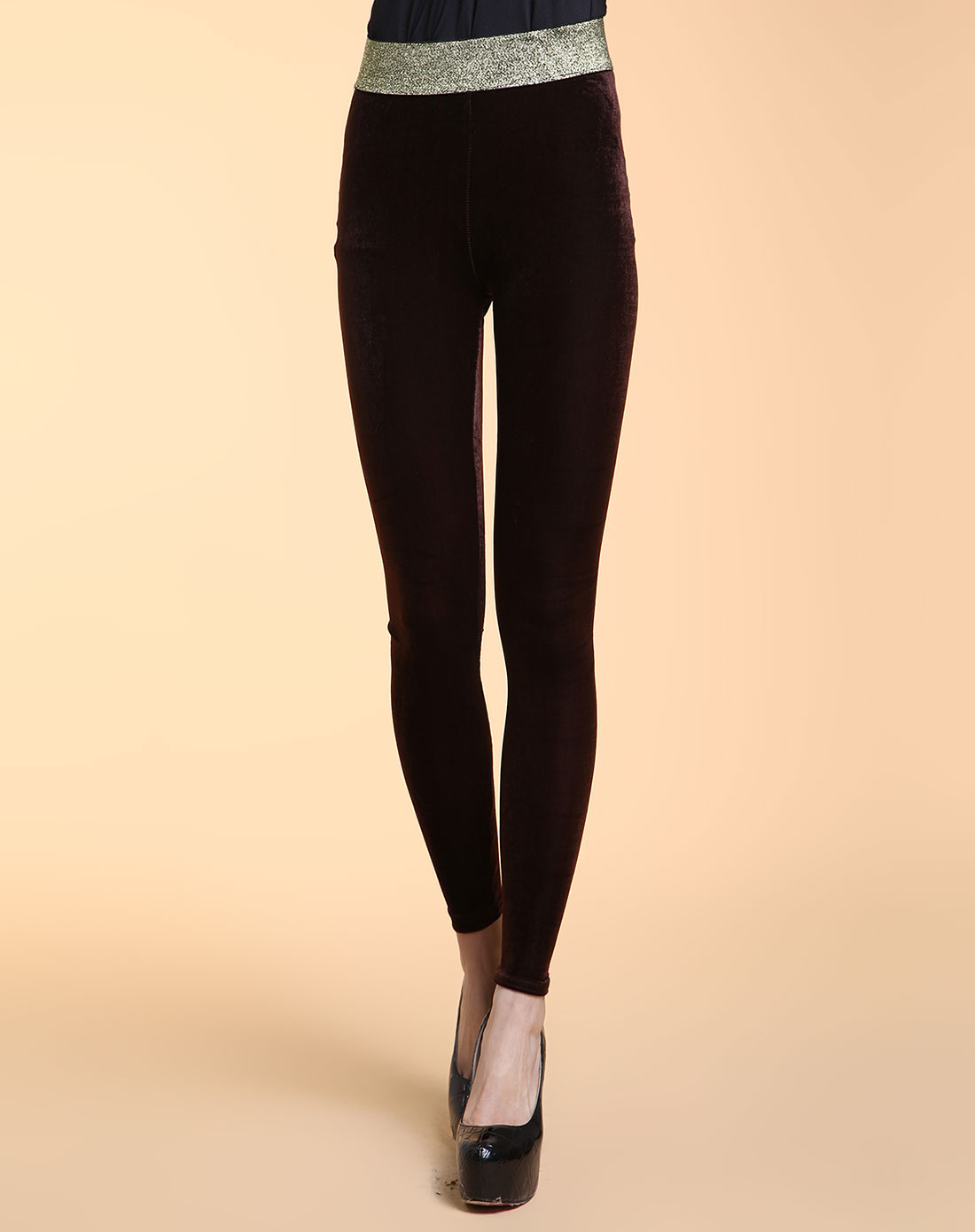 咖啡色时尚丝绒打底裤