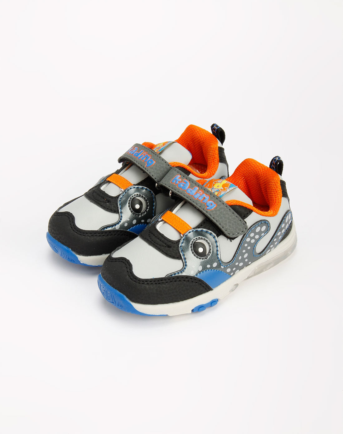 卡丁童鞋男童灰/蓝/黑色卡通印纹运动鞋