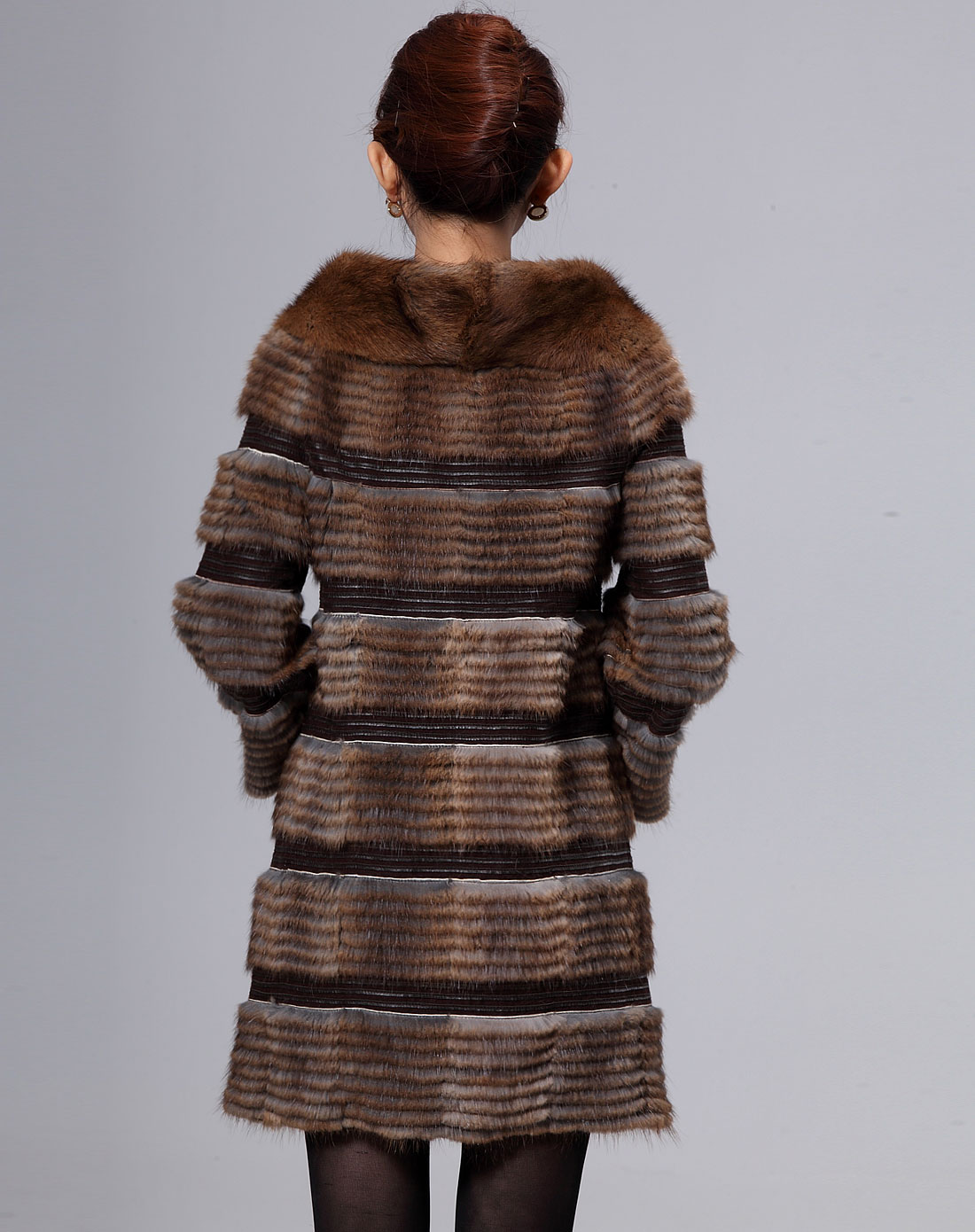 巴迪奥bradio贵重专场女装浅咖啡色长款青根貂皮草