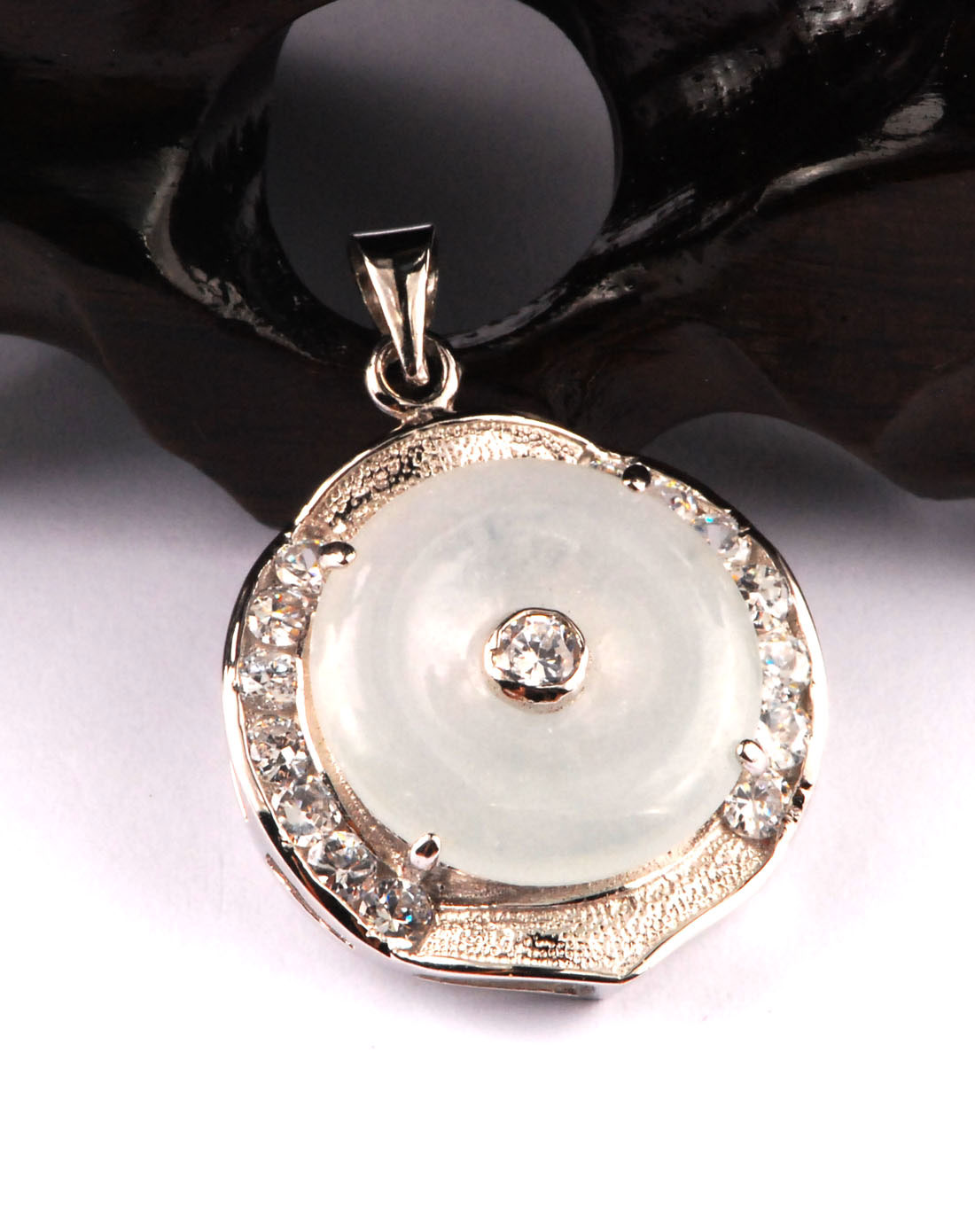 瑞切尔925银镶冰种翡翠平安扣吊坠-2