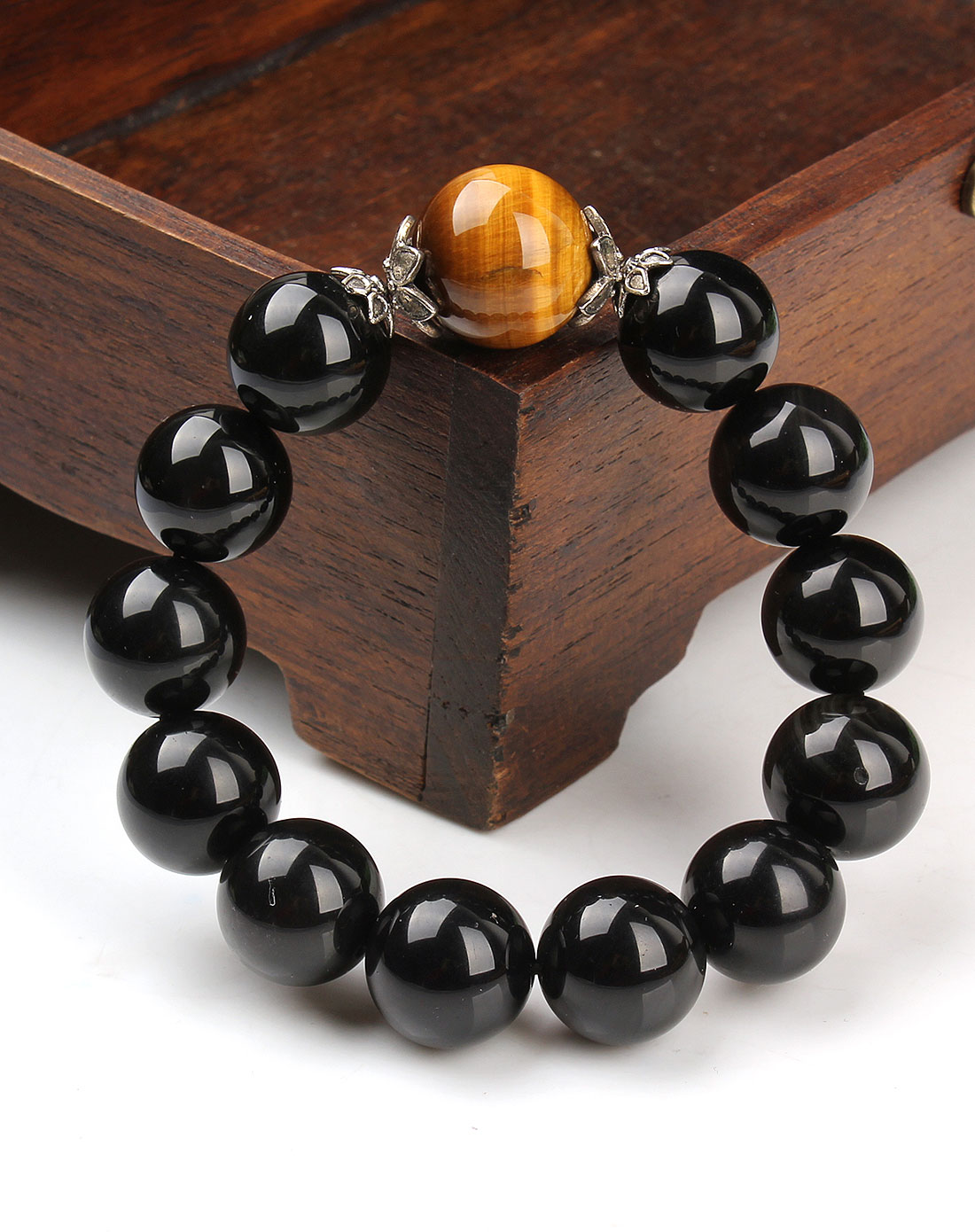 悦木之源天然黑曜石手链(黄虎眼隔珠)18mmym10q332_唯品会