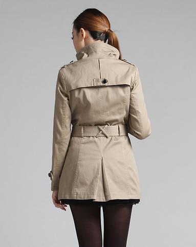 > 深卡其色单排扣修身长款长袖风衣