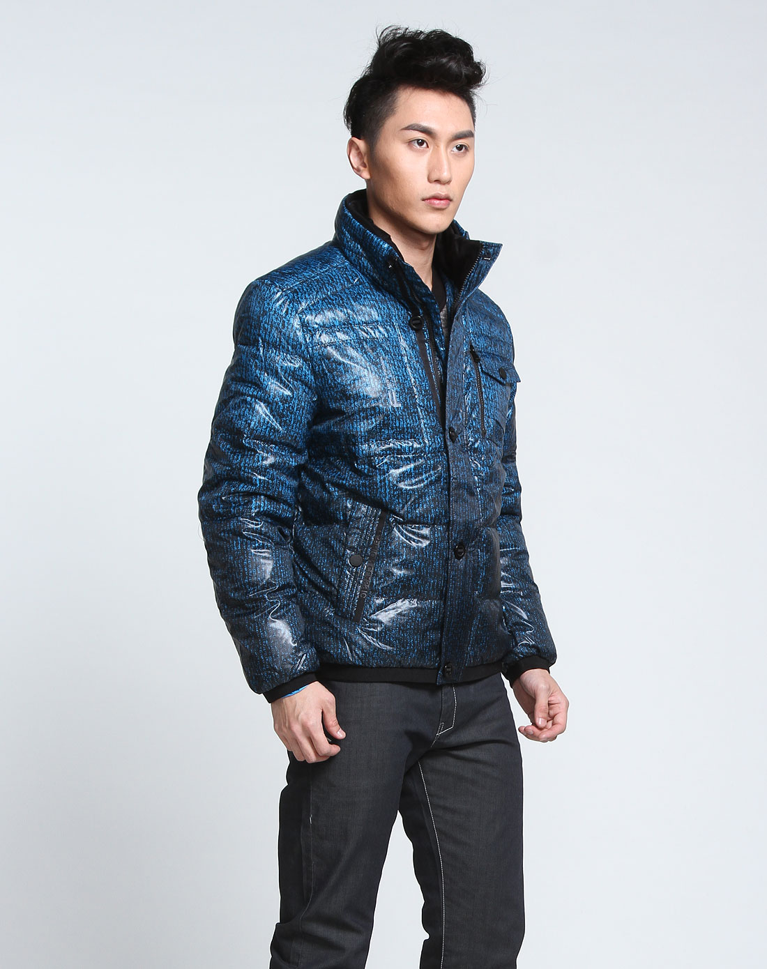 雅鹿旗下混合男装羽绒服专场蓝冰 蓝色半高领长袖羽绒服bb52130/62-17