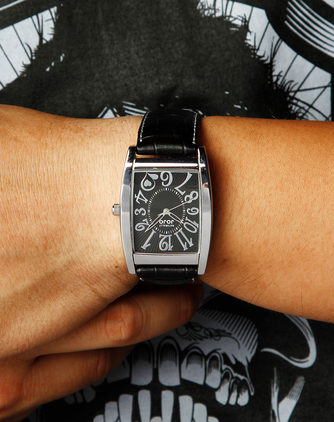 手表库存专场jojo 中性黑色方形时尚皮带手表