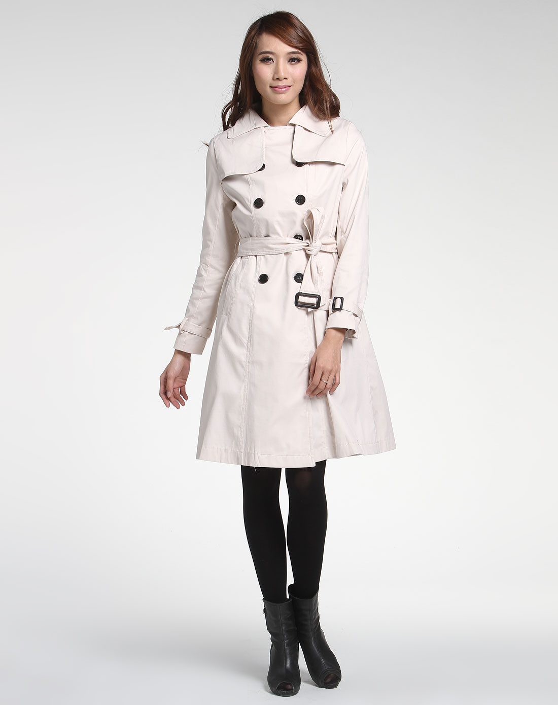 卡尔丹尼诗米色双排扣长袖风衣kf9116-31_唯品会