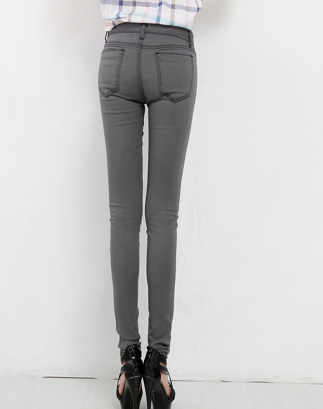 韩都衣舍 灰色 修身小脚牛仔裤