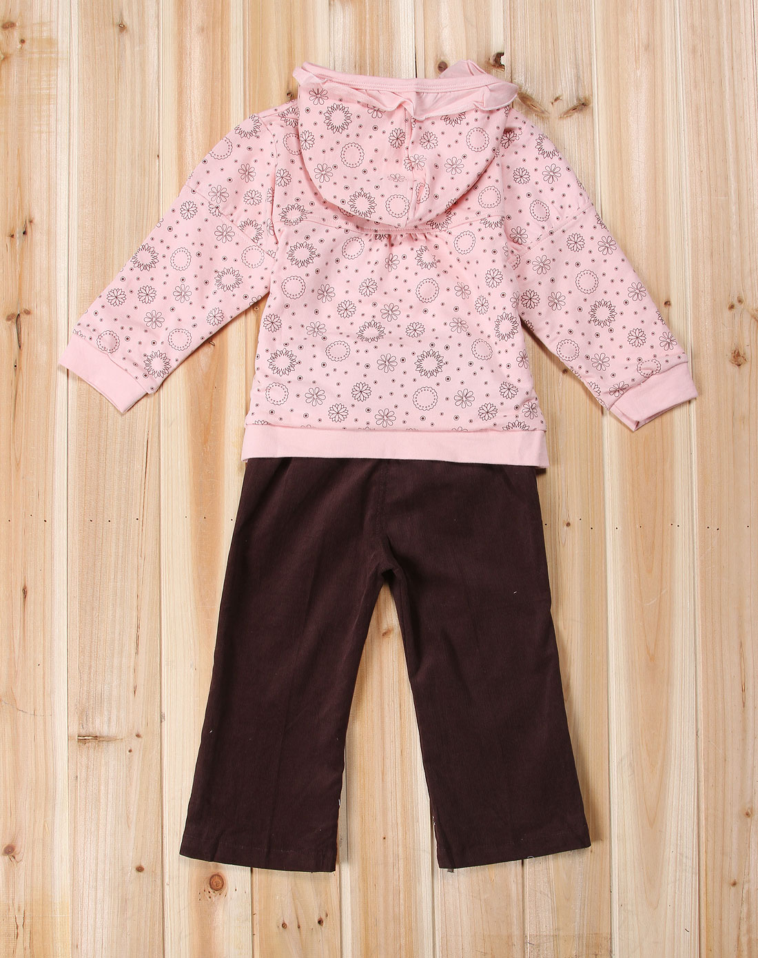 安贝儿 女童粉色印花拉链连帽长袖两件套