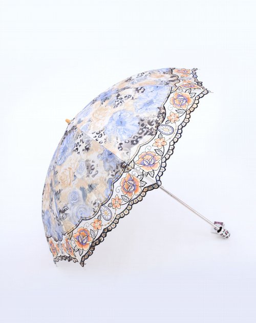 宏达hondar雨伞专场宏达 蓝色二折爱恋蔷薇精美刺绣遮阳伞