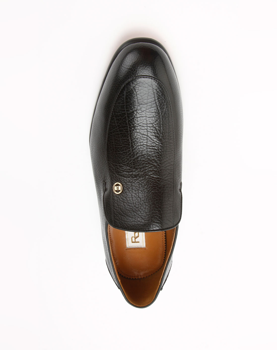 路宝rover黑色暗纹金色logo时尚皮鞋