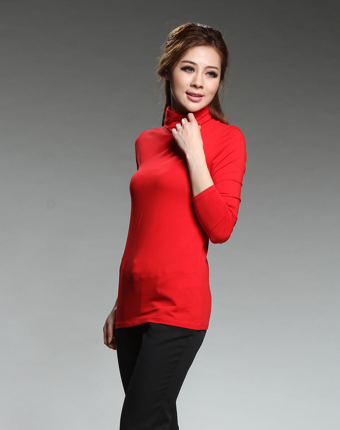 女款红色舒适长袖t恤